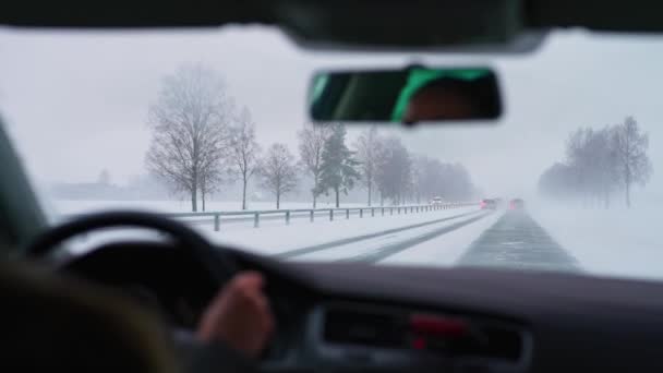 Difficult Weather Conditions Road Snow Plows Clear Track — Stock Video