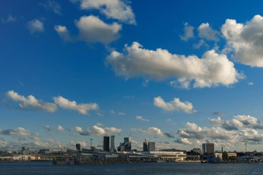 City of Tallinn and seaport terminals. View from the sea.