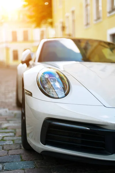 Close View White Sports Car Headlight — Stock Photo, Image