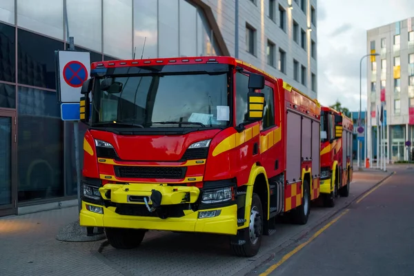 Two Fire Trucks Parked Street —  Fotos de Stock