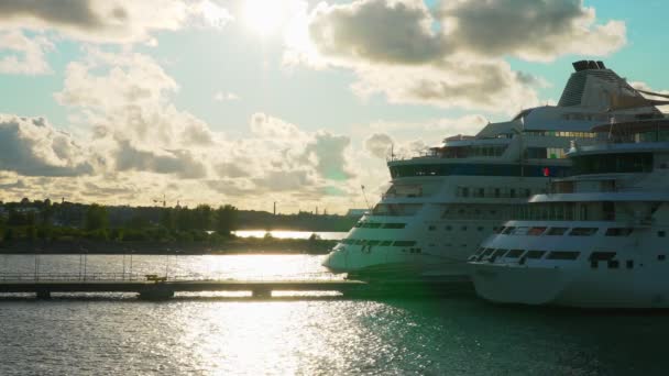 Two Cruise Ships Port Tallinn Estonia — Stockvideo