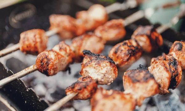 Smaczna Wieprzowina Shashlik Grillu — Zdjęcie stockowe