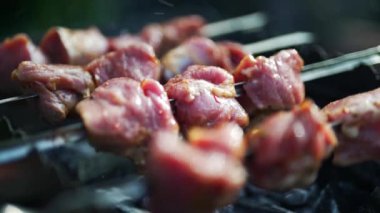 Izgarada pişmemiş domuz şiş kebap..