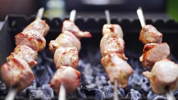 Gustoso Shashlik Maiale Alla Griglia — Video Stock