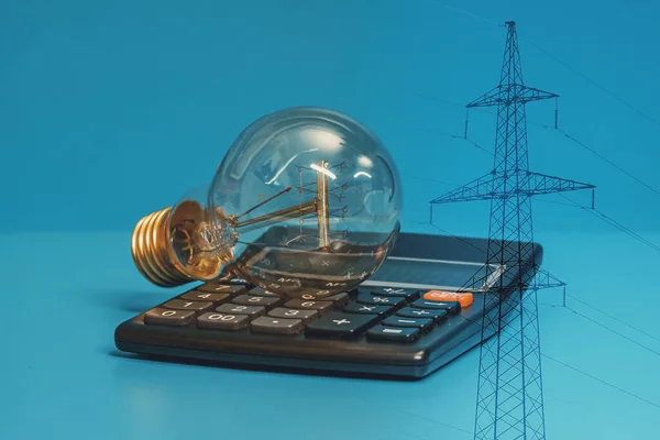 Elektriciteitsgroei Concept Rekenmachine Gloeilamp — Stockfoto