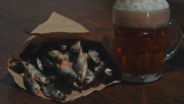 Sun Dried Fish Cold Beer — Stock Video