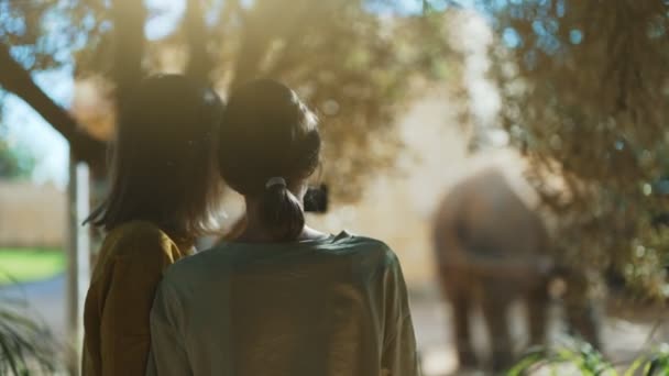 Kobieta Jej Córka Obserwują Słonia — Wideo stockowe