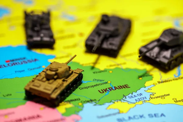 Serbatoi Giocattolo Sulla Mappa Operazioni Militari Ucraina — Foto Stock