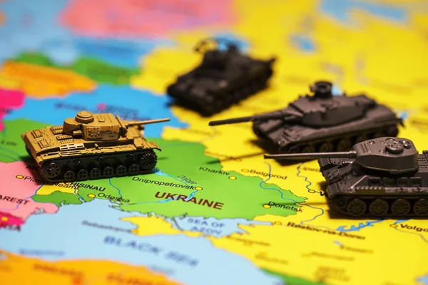 Serbatoi Giocattolo Sulla Mappa Operazioni Militari Ucraina — Foto Stock