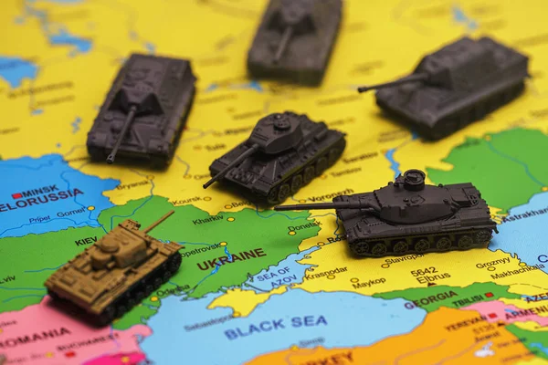 Speelgoedtanks Kaart Militaire Operaties Oekraïne — Stockfoto