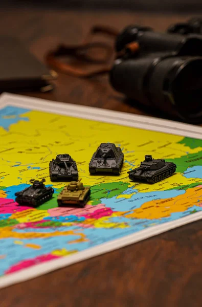 Tanques Brinquedo Mapa Operações Militares Ucrânia — Fotografia de Stock