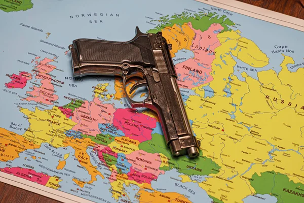 Gun Map Concept Military Action Europe — Stock Photo, Image