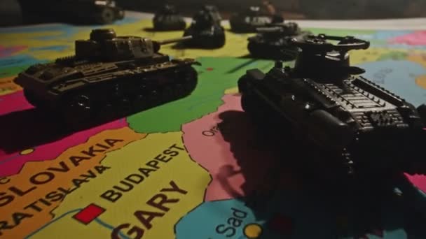Tanques Brinquedo Mapa Operações Militares Ucrânia — Vídeo de Stock