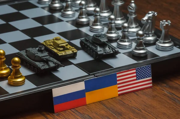 Schack Brädspel Politisk Konflikt Mellan Förenta Staterna Ryssland Och Ukraina — Stockfoto