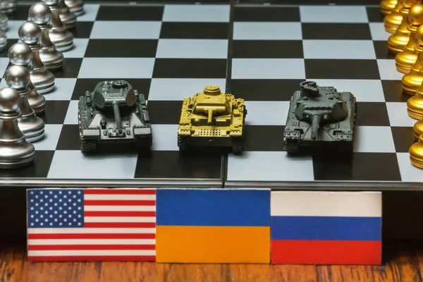 Satranç Tahtası Oyunu Abd Rusya Ukrayna Arasındaki Siyasi Çatışma — Stok fotoğraf