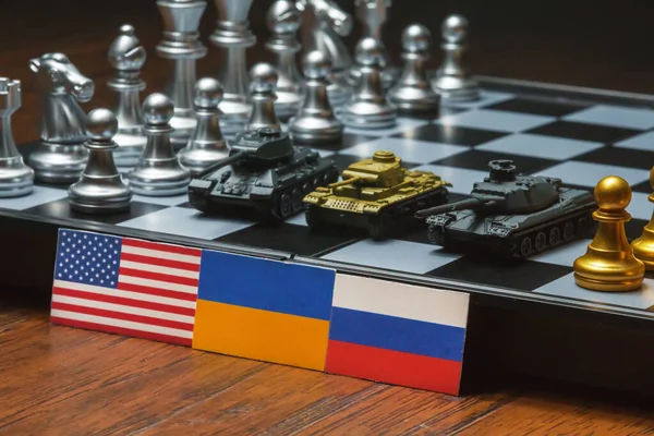 Schachbrettspiel Politischer Konflikt Zwischen Den Usa Russland Und Der Ukraine — Stockfoto