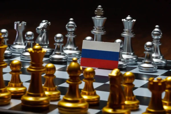 Schachbrettspiel Konzept Des Politischen Konflikts Mit Russland — Stockfoto