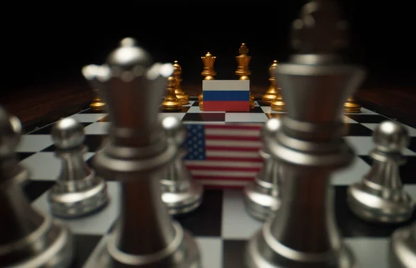 Schack Brädspel Begreppet Politisk Konflikt Mellan Usa Och Ryssland — Stockfoto