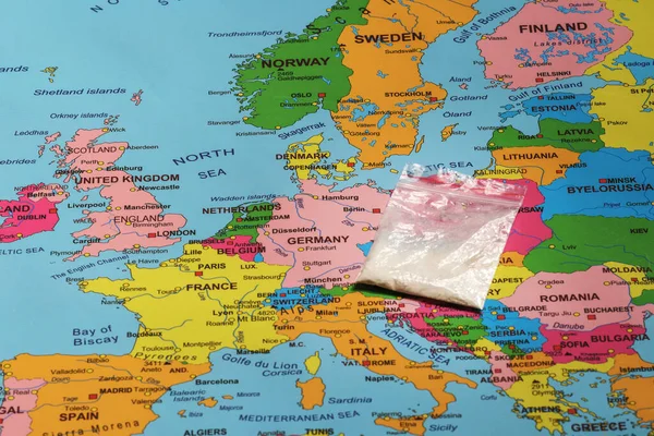 Dose Cocaína Saqueta Mapa Europa — Fotografia de Stock