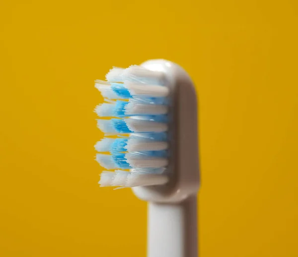 Electric Ultrasonic Toothbrush Bristles Yellow Background — Stock Photo, Image