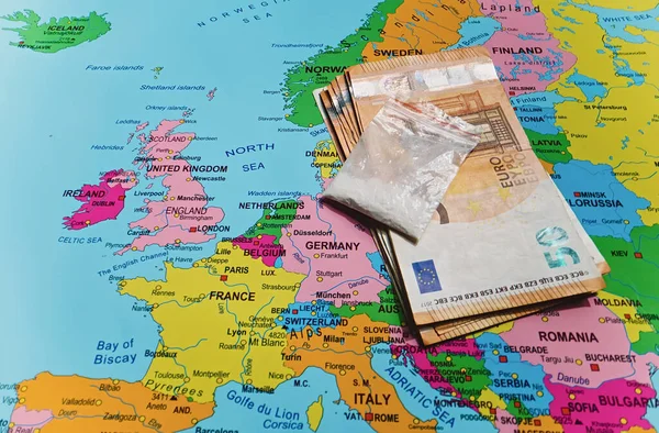 Dose Cocaine Sachet Map Europe — Stock Photo, Image