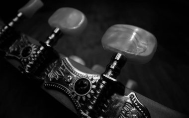 Gitar mandalları altı telli İspanyol gitarında.