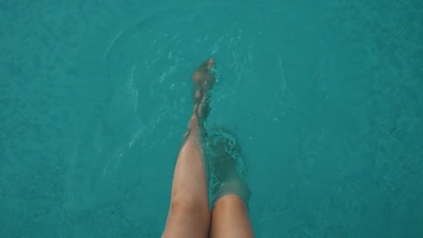 Female Legs Woman Sitting Pool — Stock Video