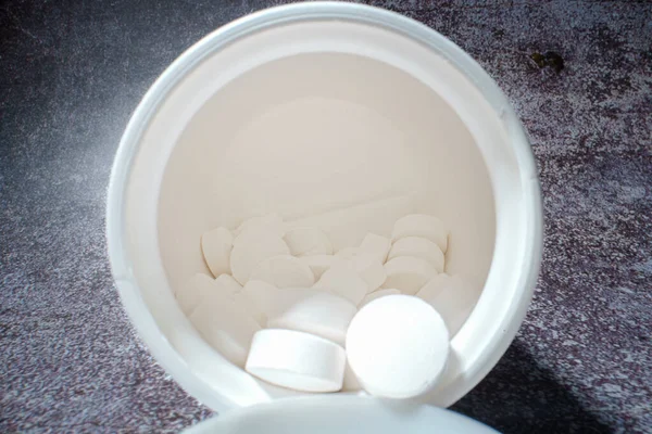 Open Plastic Jar White Pills — Foto de Stock