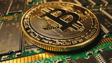 Altın Bitcoin 'in mikroçipteki fiziksel versiyonu.