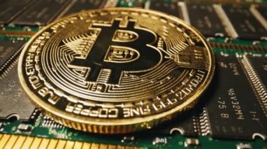 Altın Bitcoin 'in mikroçipteki fiziksel versiyonu.
