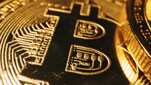 Macro View Golden Bitcoin Microchip — Stock Video