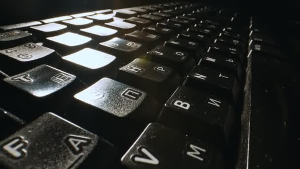 Camera Flyover Black Russian English Keyboard — Stockvideo