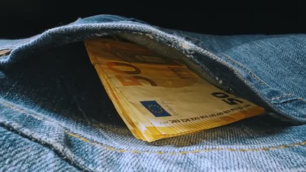 Euro Scheine Der Gesäßtasche Der Jeans — Stockvideo