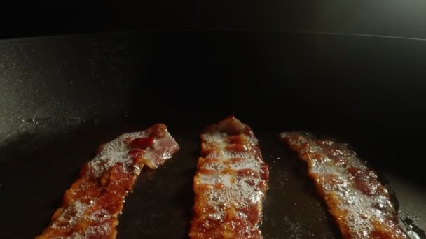 Vista Ravvicinata Delle Fette Pancetta Padella — Video Stock