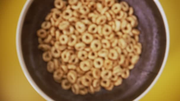 Macro Vista Los Círculos Cereales Tazón — Vídeo de stock