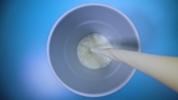 Pouring Milk Cup Top View — Stok Video