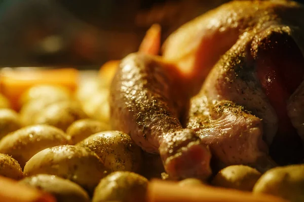 Pollo Con Patatas Horneadas Horno —  Fotos de Stock