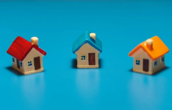 Three Toy Houses Table Real Estate Concept — Stock Photo, Image