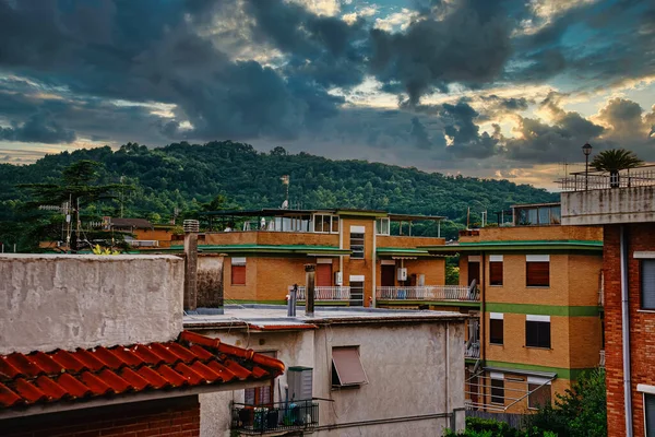 Edifícios Apartamentos Pôr Sol Scauri Itália — Fotografia de Stock