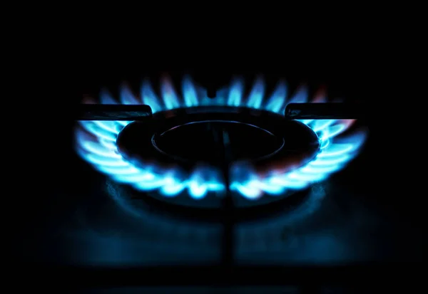 Gasfornuis Met Brandende Vlammen Van Blauw Propaangas — Stockfoto