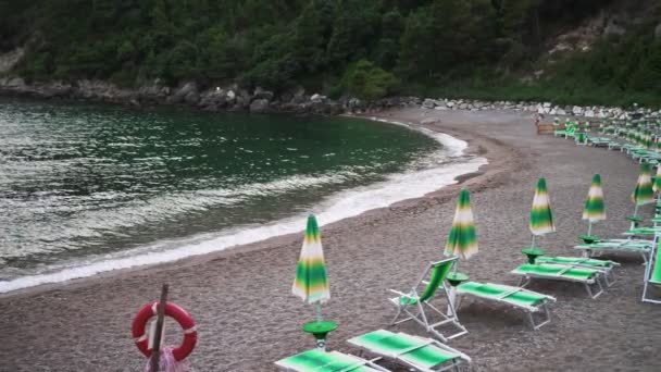 Sun Loungers Umbrellas Sassolini Beach — Vídeo de Stock