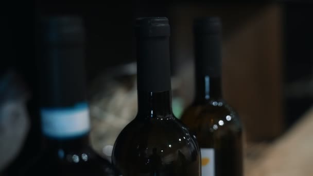 Röda Vinflaskor Vinbutiken — Stockvideo