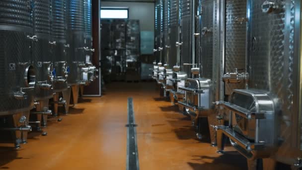 Interior Fábrica Vinho Moderno Com Reservatórios — Vídeo de Stock