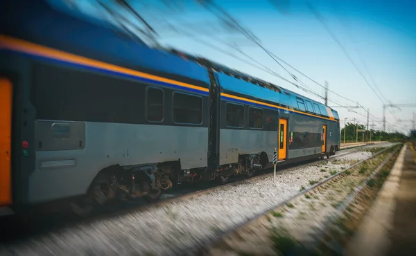 Double Decker Train Passing Train Station Italy — Stock Photo, Image
