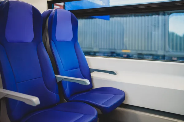 Blue Seats Modern Electric Train — Zdjęcie stockowe