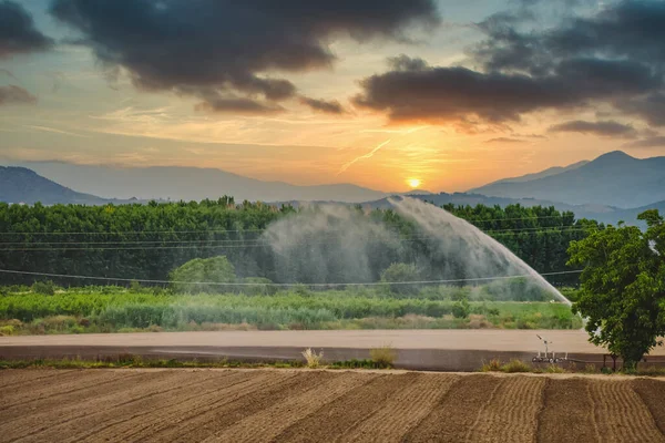 Watering Machine Waters Field Drought Period — Fotografia de Stock