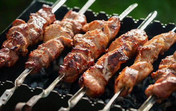 Smaczna Wieprzowina Shashlik Grillu — Zdjęcie stockowe