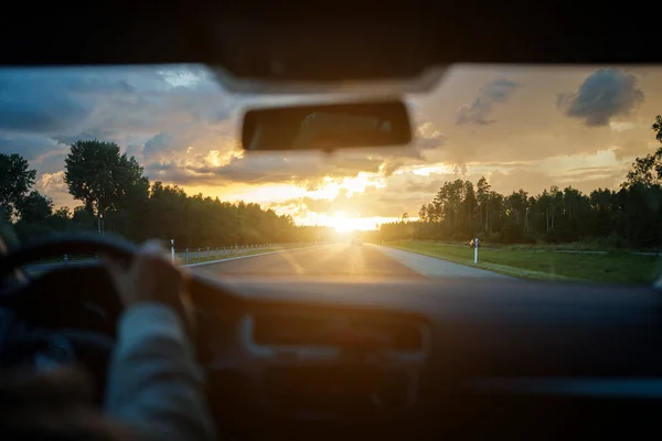 Driving Car Summertime Sunset — 스톡 사진