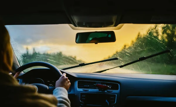 Driving Car Bad Weather Conditions Heavy Rain — Stockfoto