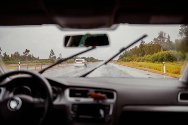 Driving Car Bad Weather Conditions Heavy Rain — Stock fotografie